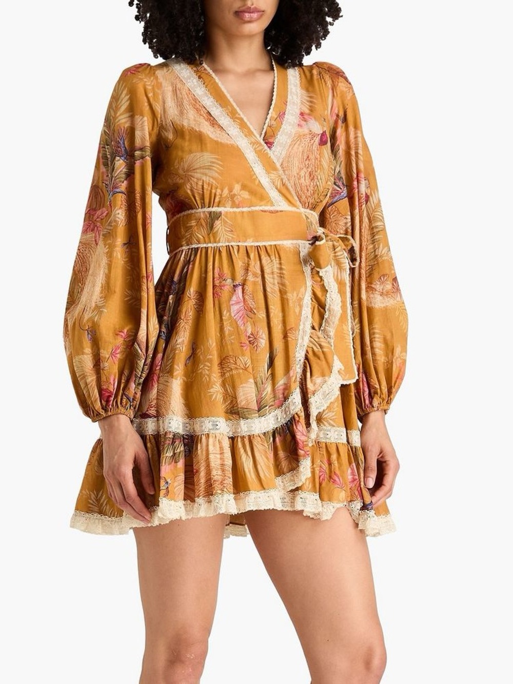 ZIMMERMANN / Orange Cotton Palm Ascension Mini Wrap Dress